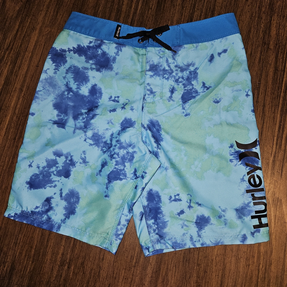 Hurley Aqua and Navy Tie-Dye Board Shorts Sz 10